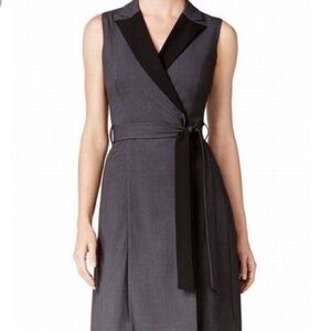 Calvin Klein Grey A-Line Wrap Dress with Belt, Notch Two Tone Collar, Size 14